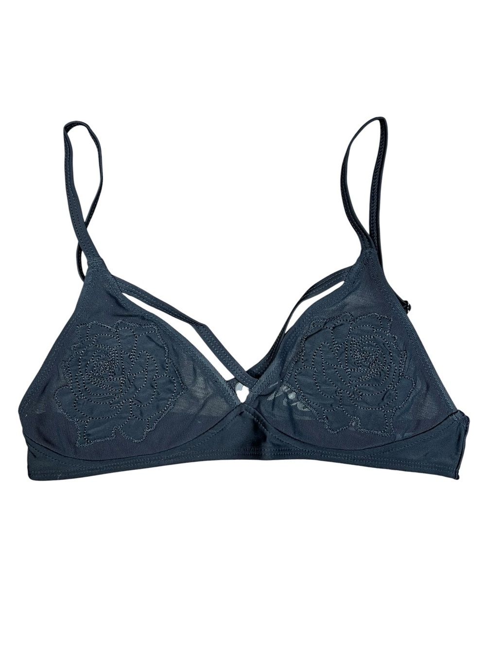 NWT Motel Rocks Day Dream Swim Top - Black Sheer Rose Lace Bralette - Size Small